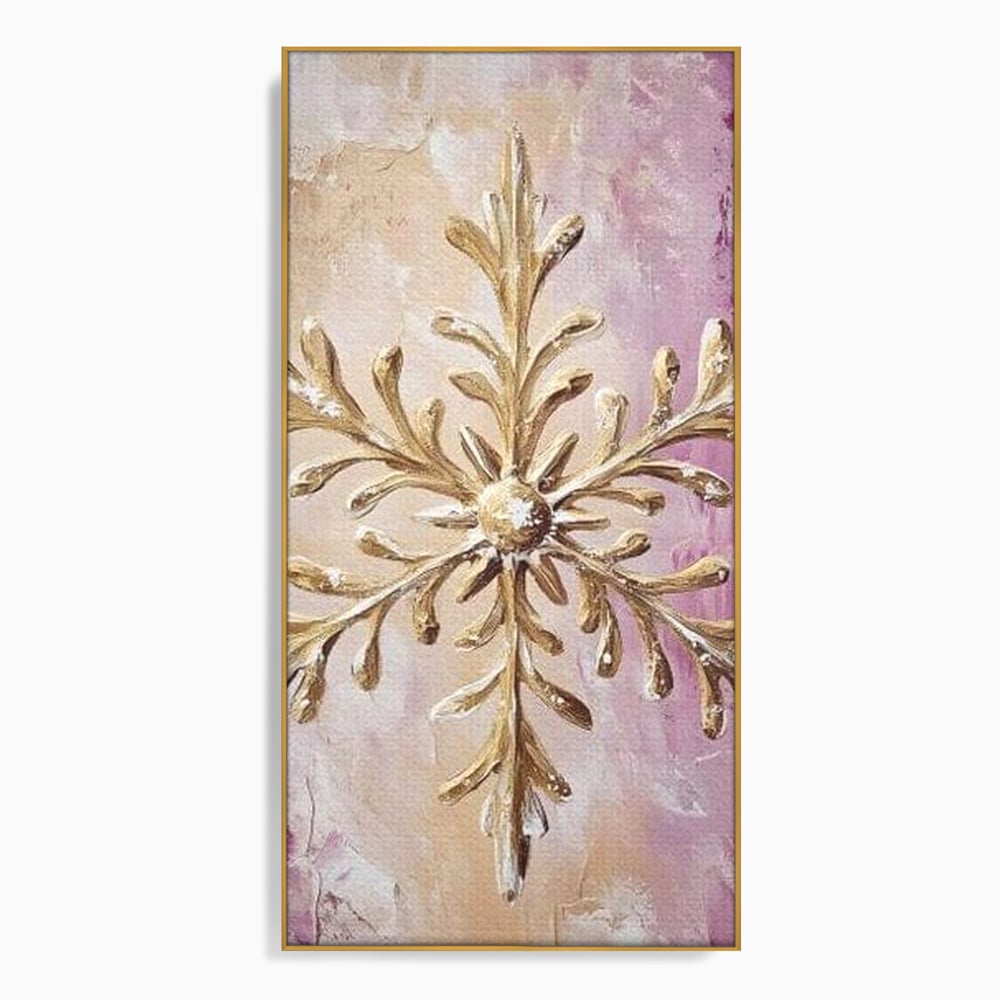 Tablou canvas cu tablou cu fulg de nea auriu in relief, in rama de aluminiu auriu